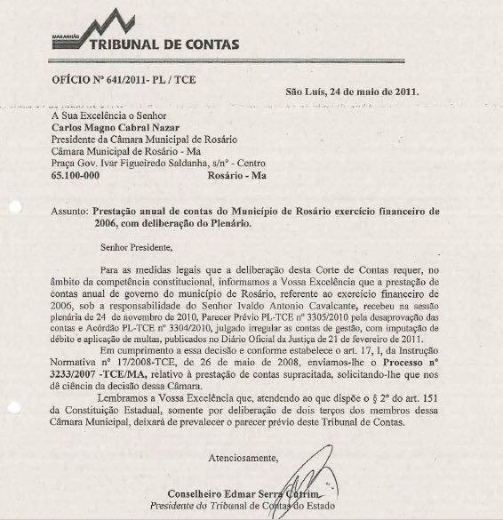 Esse documento foi o que motivou o MP a entrar com uma ação contra Ivaldo e Sandro